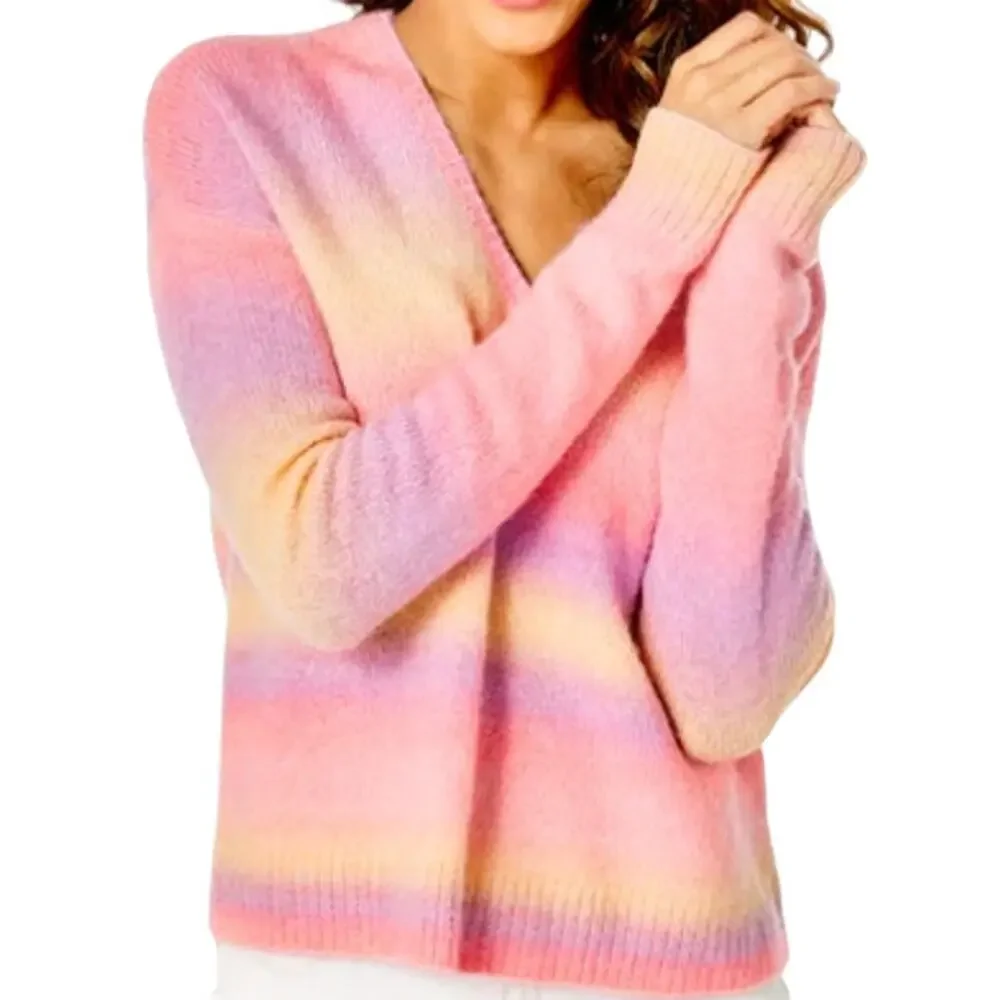 Lilly Pulitzer Chiya Sweater Striped Knitted V-Neck Yummy Melon Spacedye XS